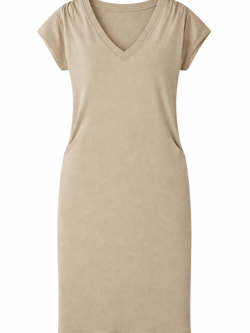 NWT Athleta Beige V-Neck T-Shirt Dress XS | Soft Stretch Casual Athleisure Midi